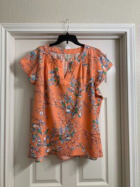 St. John's Bay Women's Orange Floral Blouse, Size XXL (NWT)